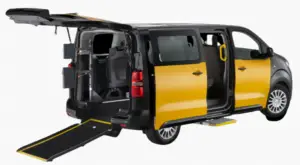 PMR van equipped for passengers with reduced mobility in a taxi service.